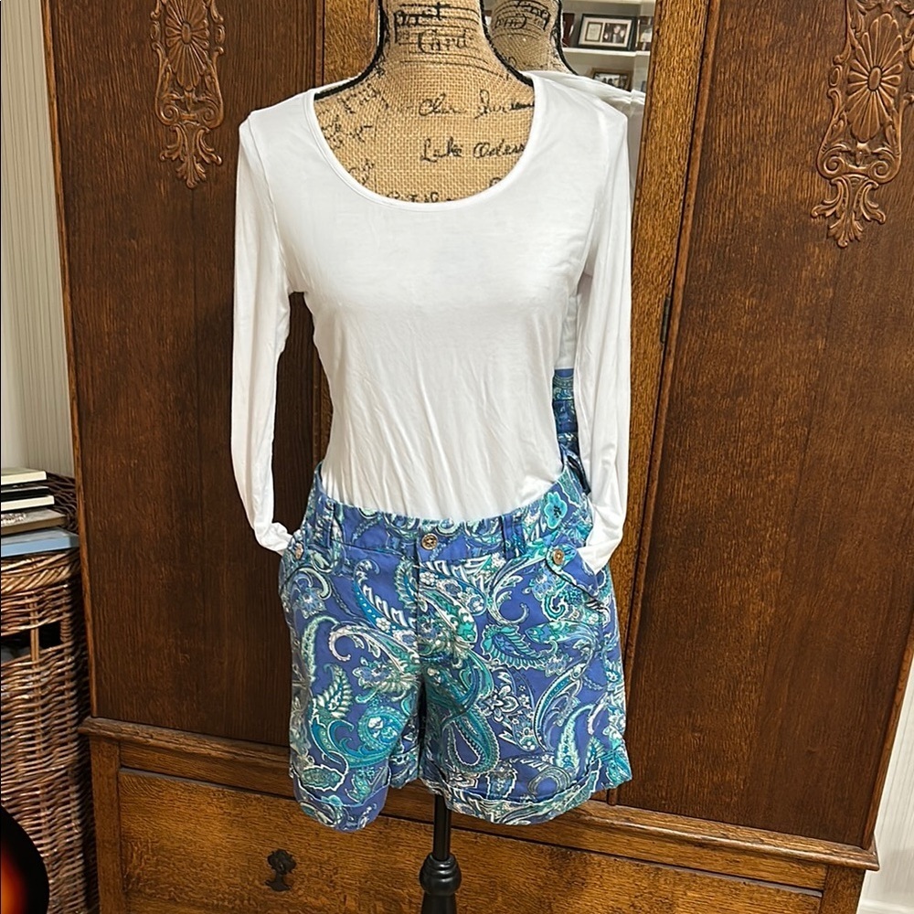 Vintage Ralph Lauren High Waist Blue Paisley Shorts - Picture 2 of 8